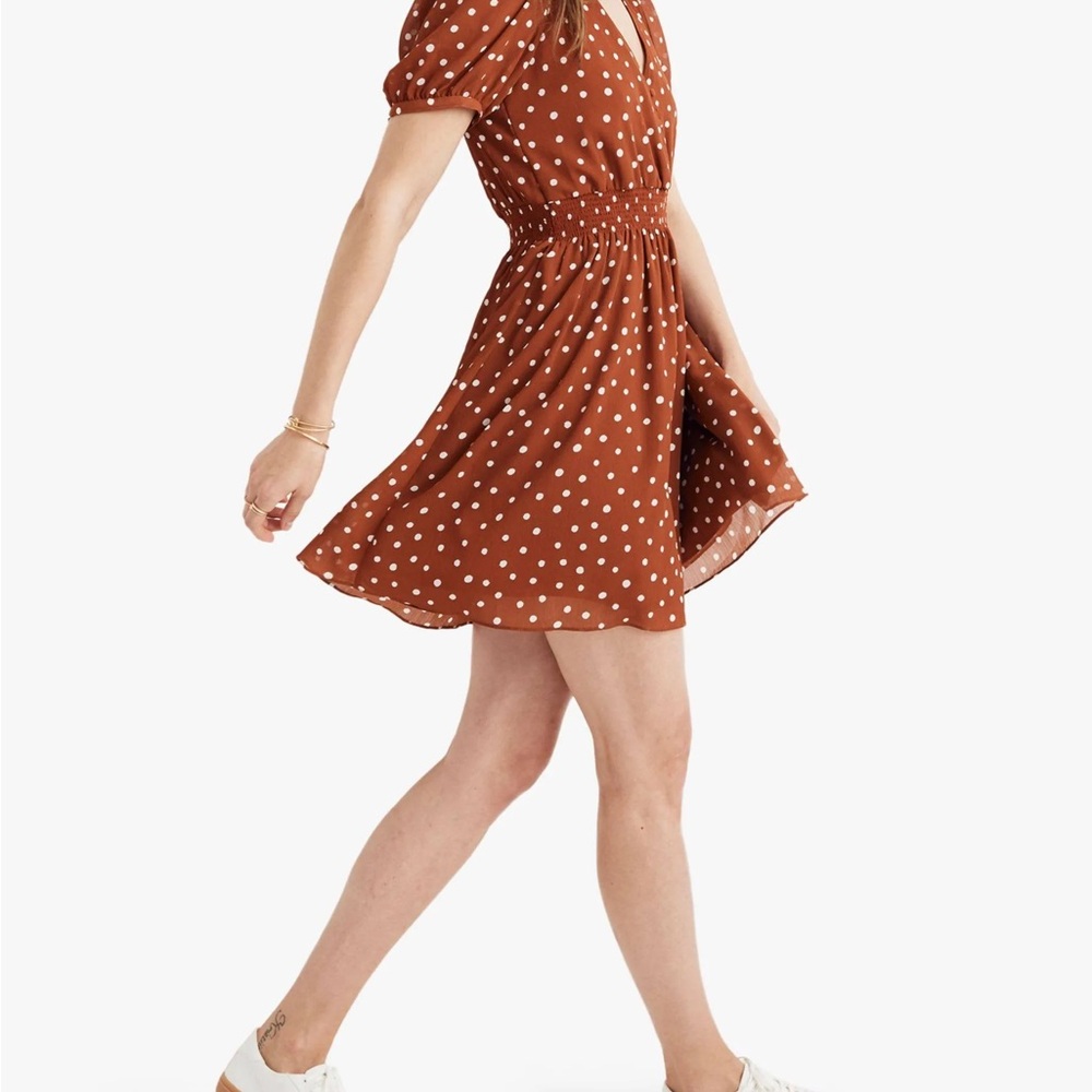 Madewell Orange Puff Sleeve V-Neck Sundress - Picture 3 of 10